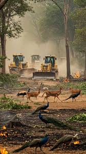 Look at the destruction of 400 acres of land in Hyderabad for IT parks, where peacock wildlife has been snatched from its natural habitat.